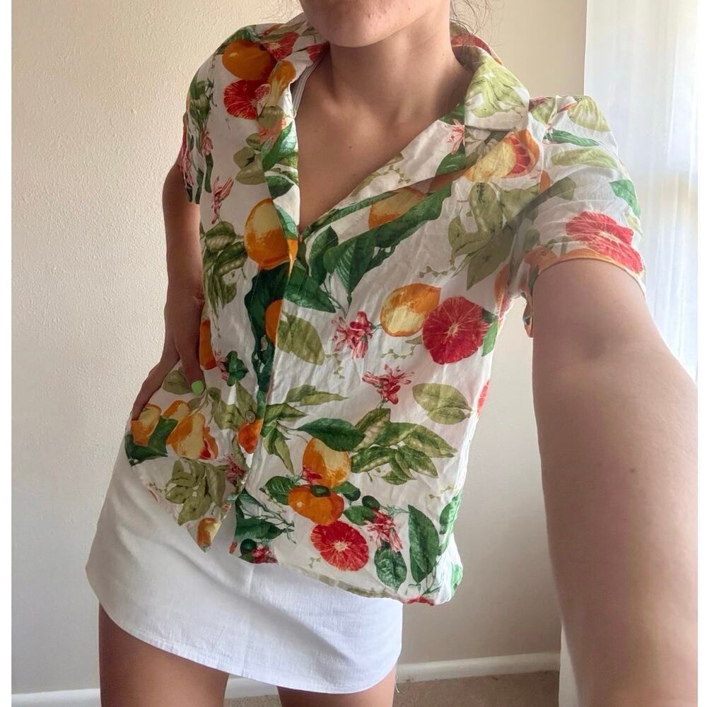 Cynthia Rowley Citrus Linen Short Sleeve Button Down euro summer vacation resort